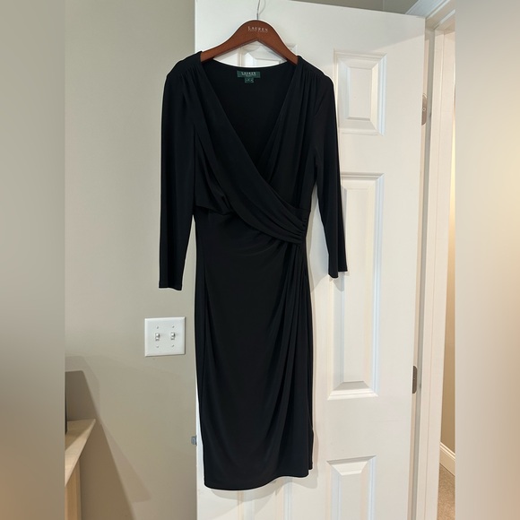 Ralph Lauren Dresses & Skirts - Ralph Lauren Black Surplice Long Sleeve Midi Dress